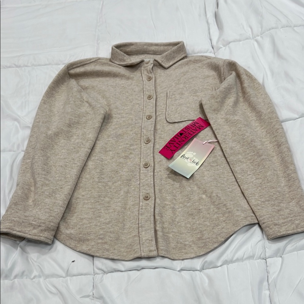 Extra comfy soft  Beige Button-Up Maternity Shirt